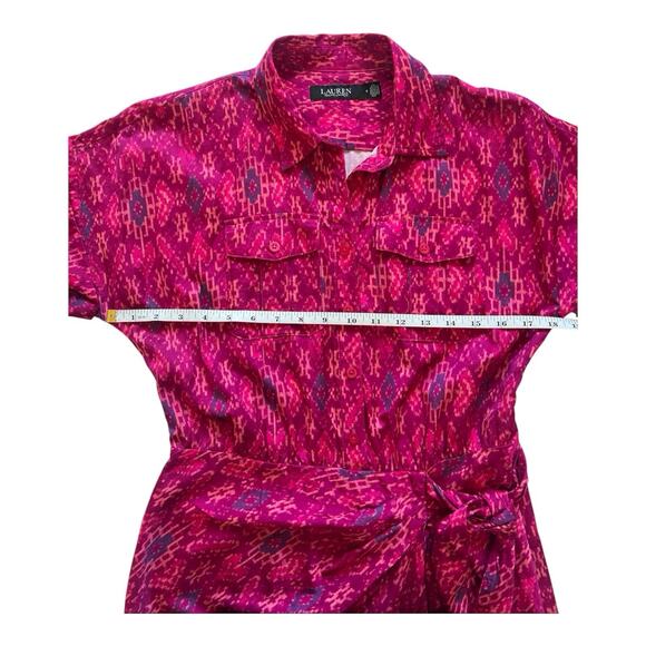 Lauren Ralph Lauren Dress Womens 4 Midi Fuchsia Geo-Print Shantung Tie-Waist - Picture 7 of 12